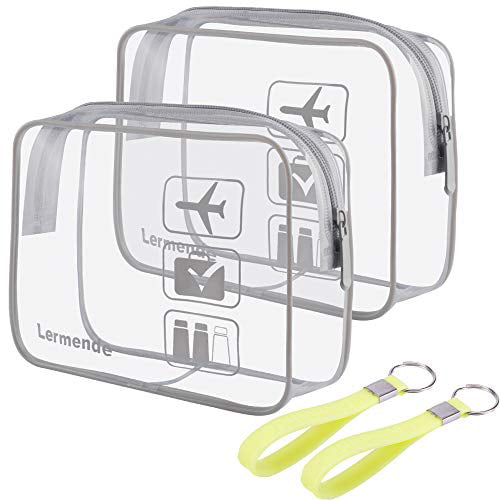 2pcs/pack Lermende Clear Toiletry Bag TSA Approved Travel Carry On Airport Airline Quart Sized 3-1-1 Compliant Bag Make-up Pouch Kit 